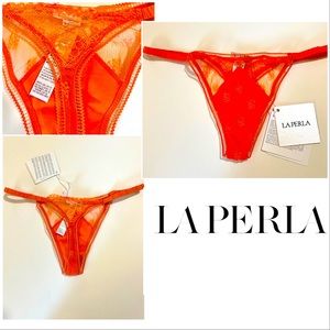 NEW LA PERLA Lace Slope Saree mandarin orange lace thong panty $285 XS